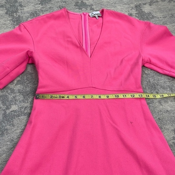 New Ganni Stretch Suiting V Neck Mini Dress Bright Bubblegum Pink Barbie Sz 36 - Picture 6 of 16